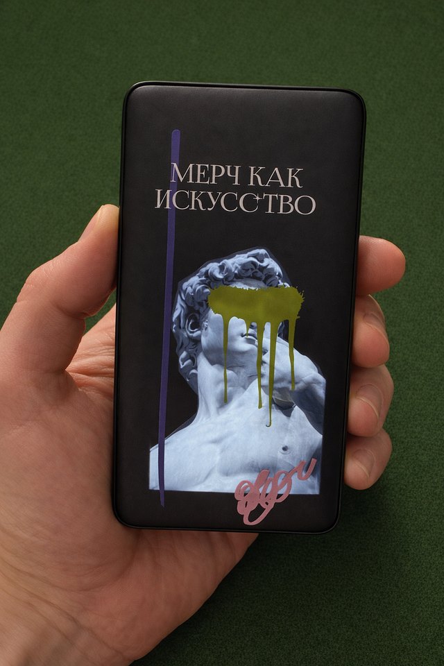 Устройство с экраном и художественным оформлением в руке