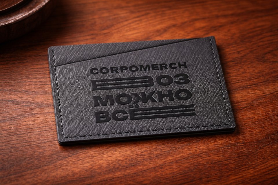 Чёрный кардхолдер с тиснением CORPOMERCH